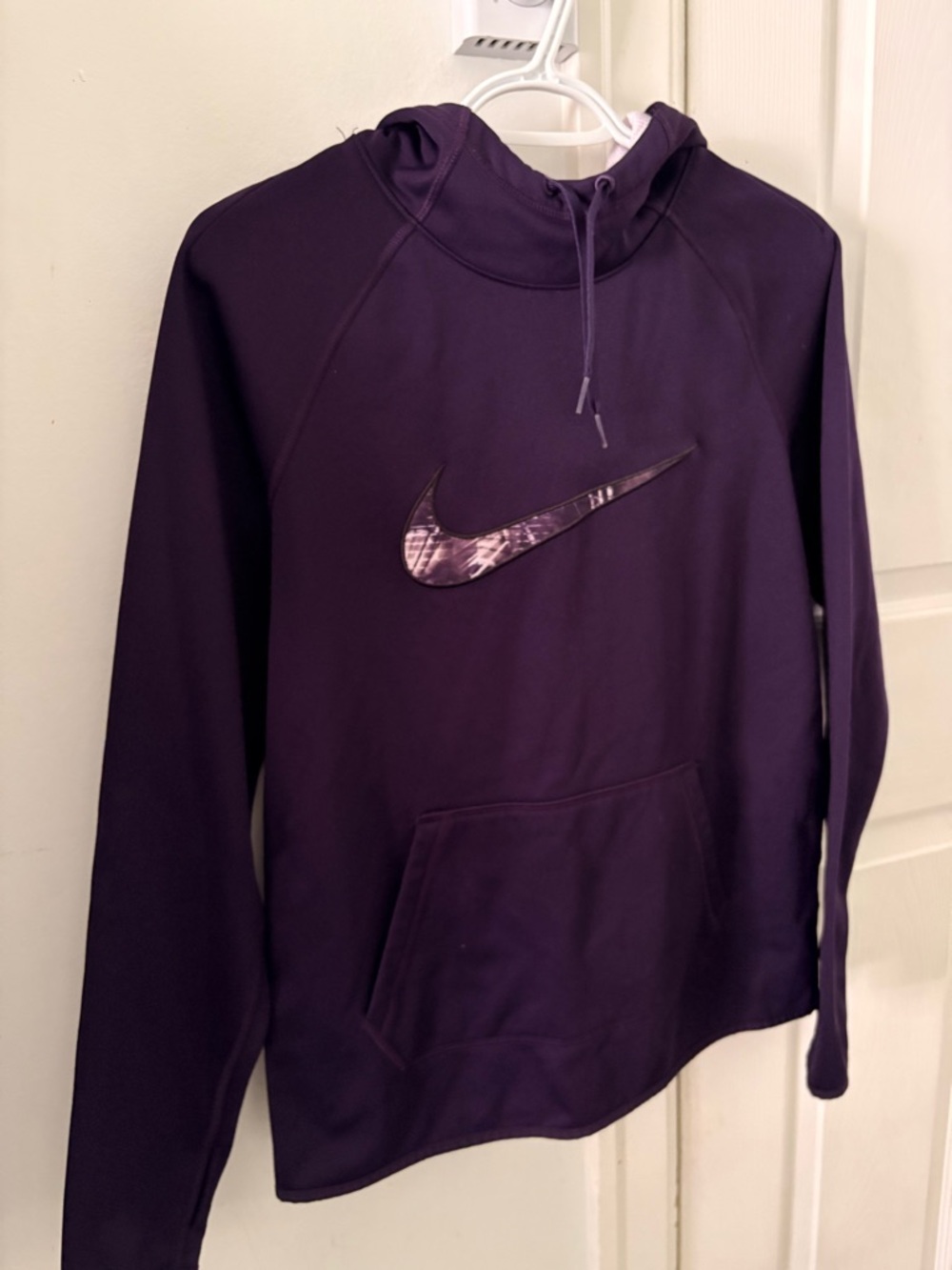 Small Nike Dark Purple Pullover Hoodie with Patterned Swoosh